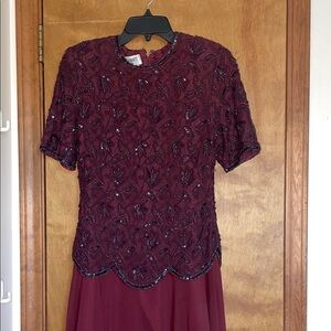 Elegant Burgundy Beaded Dress